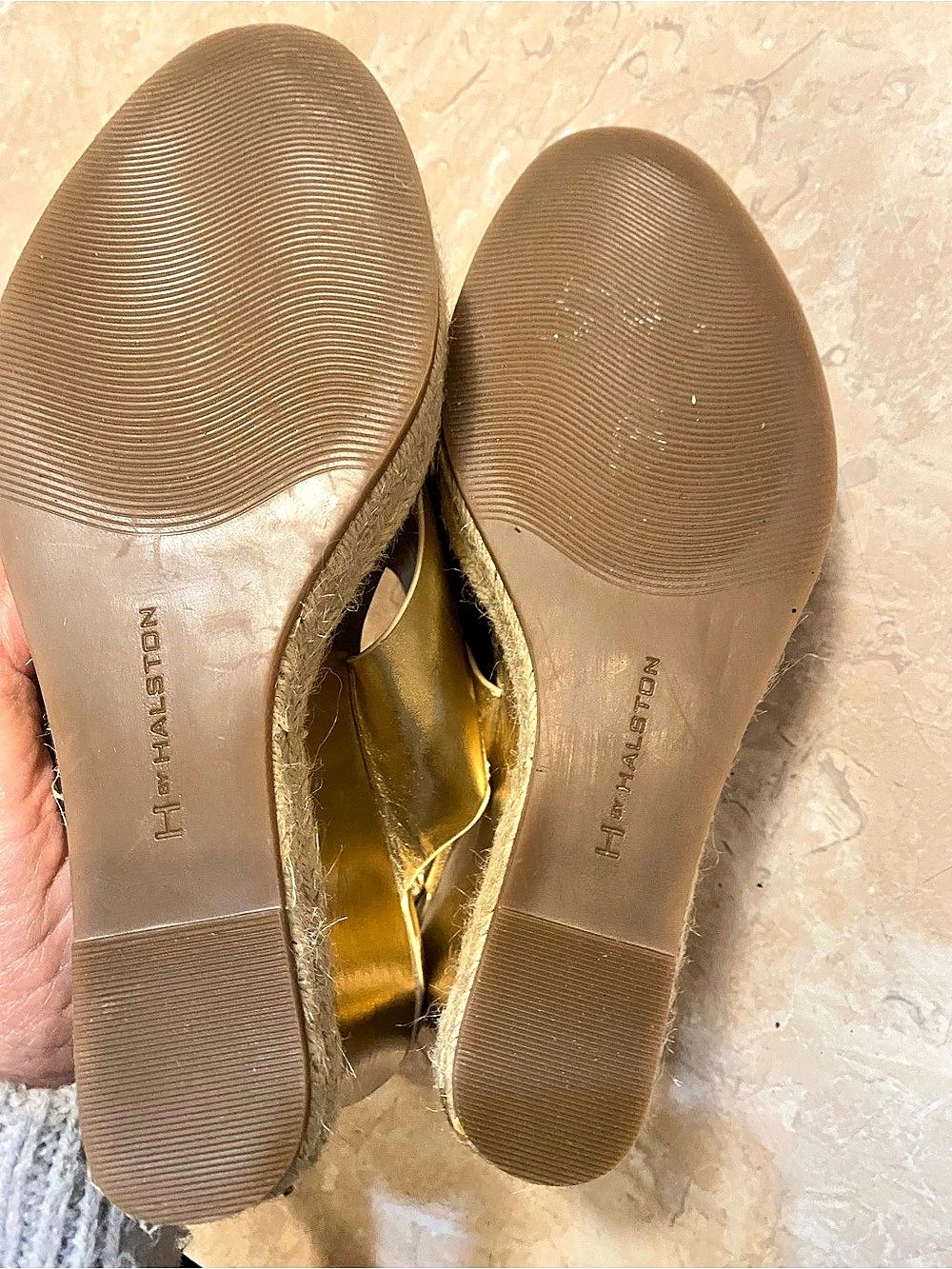 Halston Gold Leather Wedge Sandals US 9M - Picture 5 of 8